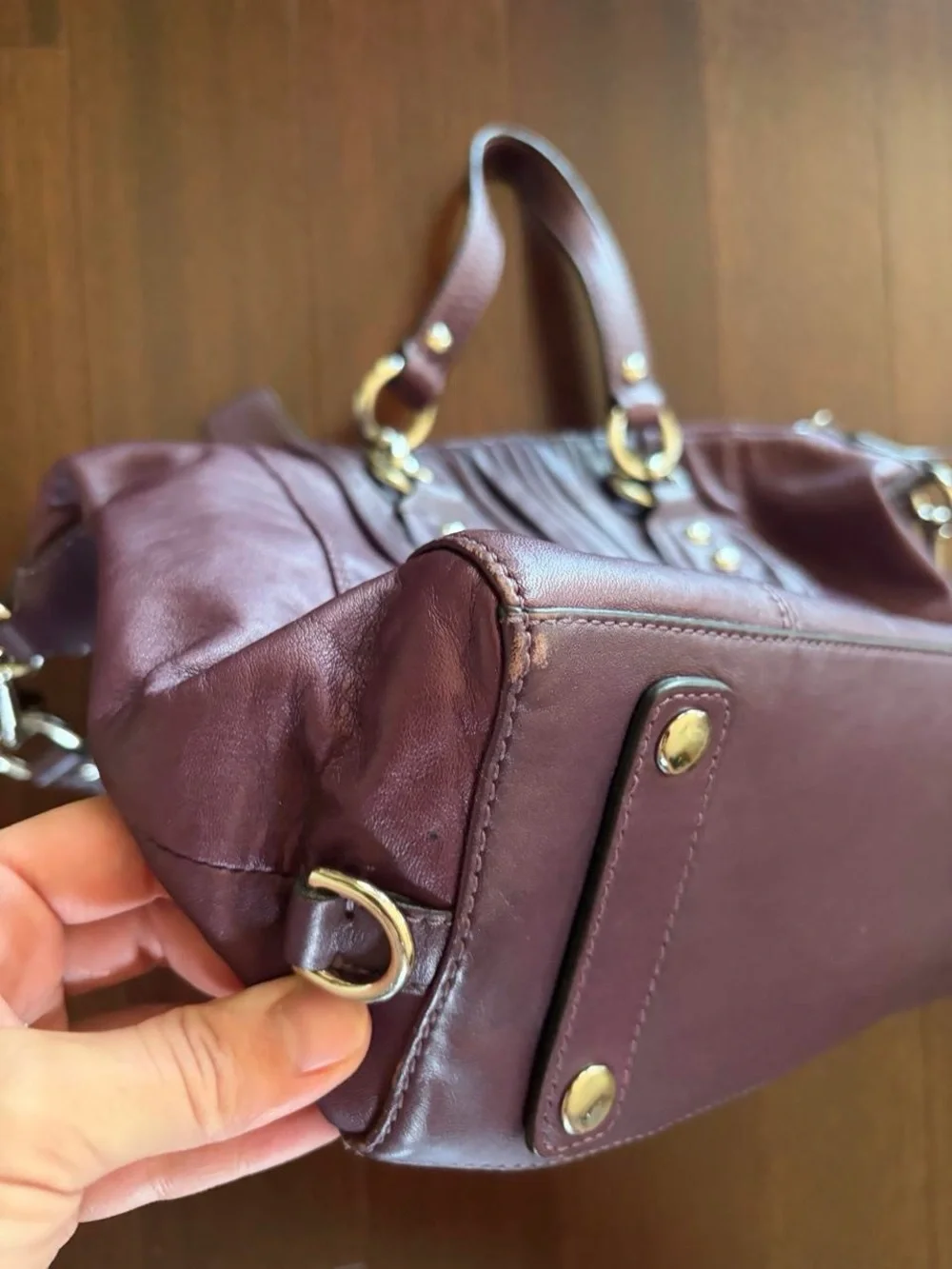 Coach Plum Leather Satchel with Silver Hardware